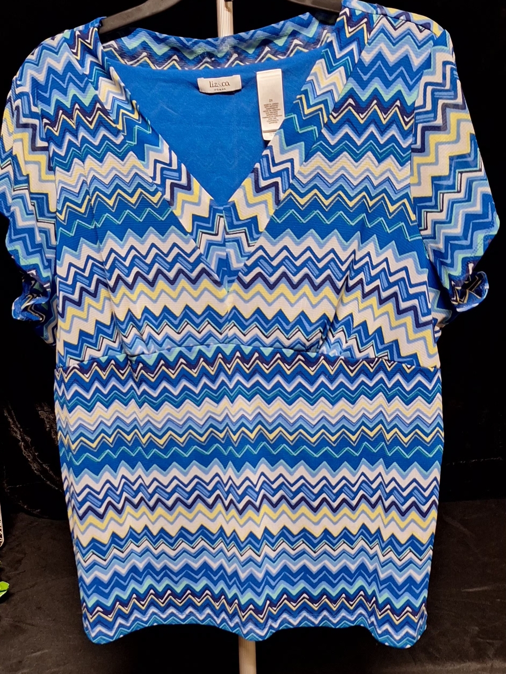 liz & co. Blue, White & Yellow Chevron V-Neck Tunic